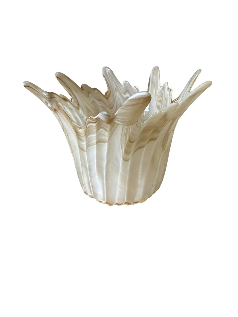 Vintage Murano Style Art Glass Candle Holder Vase  Cream White Swirl